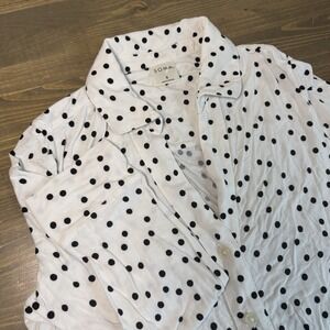 Soma Womens Small White Black Polka Dot Long Sleeve Button Up Shirt Collared Top